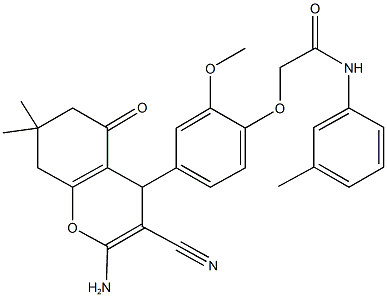 2-[4-(2-amino-3-cyano-7,7-dimethyl-5-oxo-5,6,7,8-tetrahydro-4H-chromen-4-yl)-2-methoxyphenoxy]-N-(3-methylphenyl)acetamide 구조식 이미지