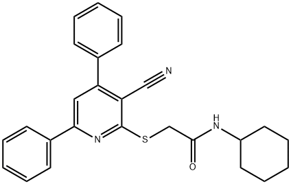 2-[(3-cyano-4,6-diphenyl-2-pyridinyl)sulfanyl]-N-cyclohexylacetamide 구조식 이미지