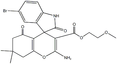 2-methoxyethyl 2-amino-5'-bromo-7,7-dimethyl-2',5-dioxo-1',3',5,6,7,8-hexahydrospiro[4H-chromene-4,3'-(2'H)-indole]-3-carboxylate 구조식 이미지