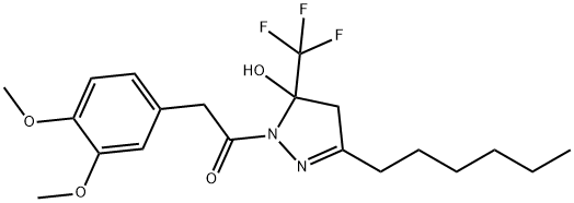 1-[(3,4-dimethoxyphenyl)acetyl]-3-hexyl-5-(trifluoromethyl)-4,5-dihydro-1H-pyrazol-5-ol 구조식 이미지