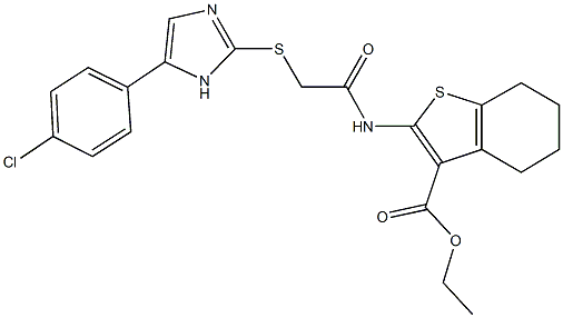 ethyl 2-[({[5-(4-chlorophenyl)-1H-imidazol-2-yl]sulfanyl}acetyl)amino]-4,5,6,7-tetrahydro-1-benzothiophene-3-carboxylate 구조식 이미지