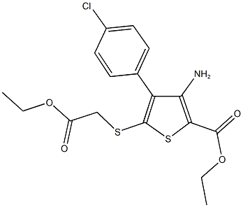 ethyl 3-amino-4-(4-chlorophenyl)-5-[(2-ethoxy-2-oxoethyl)sulfanyl]-2-thiophenecarboxylate 구조식 이미지