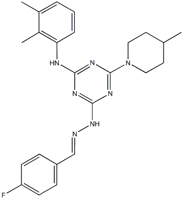 4-fluorobenzaldehyde [4-(2,3-dimethylanilino)-6-(4-methyl-1-piperidinyl)-1,3,5-triazin-2-yl]hydrazone Structure