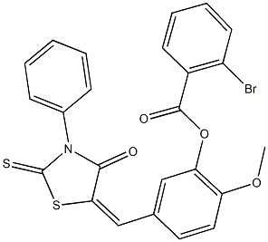 2-methoxy-5-[(4-oxo-3-phenyl-2-thioxo-1,3-thiazolidin-5-ylidene)methyl]phenyl 2-bromobenzoate Structure