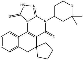 4-(2,2-dimethyltetrahydro-2H-pyran-4-yl)-1-sulfanyl-6,7-dihydrospiro(benzo[h][1,2,4]triazolo[4,3-a]quinazoline-6,1'-cyclopentane)-5(4H)-one 구조식 이미지