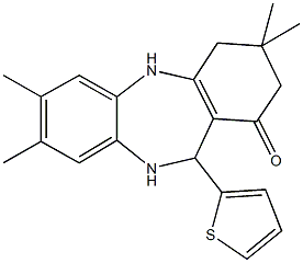 3,3,7,8-tetramethyl-11-thien-2-yl-2,3,4,5,10,11-hexahydro-1H-dibenzo[b,e][1,4]diazepin-1-one Structure