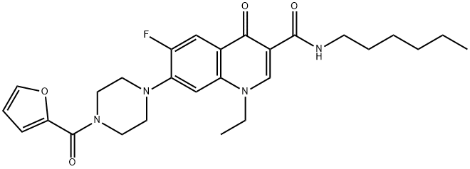 1-ethyl-6-fluoro-7-[4-(2-furoyl)-1-piperazinyl]-N-hexyl-4-oxo-1,4-dihydro-3-quinolinecarboxamide Structure