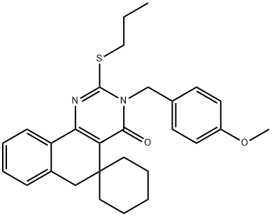 3-(4-methoxybenzyl)-2-(propylsulfanyl)-5,6-dihydrospiro(benzo[h]quinazoline-5,1'-cyclohexane)-4(3H)-one Structure