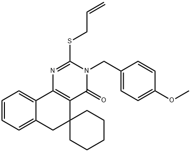 2-(allylsulfanyl)-3-(4-methoxybenzyl)-5,6-dihydrospiro(benzo[h]quinazoline-5,1'-cyclohexane)-4(3H)-one 구조식 이미지