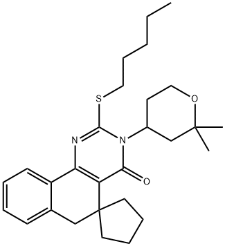 3-(2,2-dimethyltetrahydro-2H-pyran-4-yl)-2-(pentylsulfanyl)-5,6-dihydrospiro(benzo[h]quinazoline-5,1'-cyclopentane)-4(3H)-one Structure