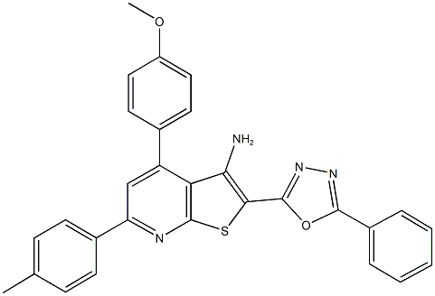 4-(4-methoxyphenyl)-6-(4-methylphenyl)-2-(5-phenyl-1,3,4-oxadiazol-2-yl)thieno[2,3-b]pyridin-3-ylamine 구조식 이미지