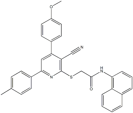 2-{[3-cyano-4-(4-methoxyphenyl)-6-(4-methylphenyl)-2-pyridinyl]sulfanyl}-N-(1-naphthyl)acetamide 구조식 이미지