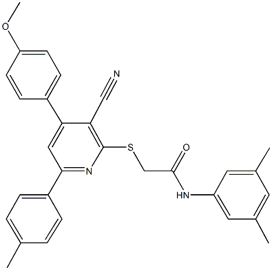 2-{[3-cyano-4-(4-methoxyphenyl)-6-(4-methylphenyl)-2-pyridinyl]sulfanyl}-N-(3,5-dimethylphenyl)acetamide 구조식 이미지