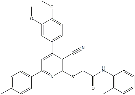 2-{[3-cyano-4-(3,4-dimethoxyphenyl)-6-(4-methylphenyl)-2-pyridinyl]sulfanyl}-N-(2-methylphenyl)acetamide Structure