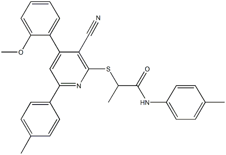2-{[3-cyano-4-(2-methoxyphenyl)-6-(4-methylphenyl)-2-pyridinyl]sulfanyl}-N-(4-methylphenyl)propanamide Structure