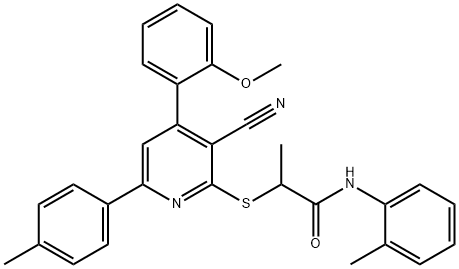 2-{[3-cyano-4-(2-methoxyphenyl)-6-(4-methylphenyl)-2-pyridinyl]sulfanyl}-N-(2-methylphenyl)propanamide 구조식 이미지