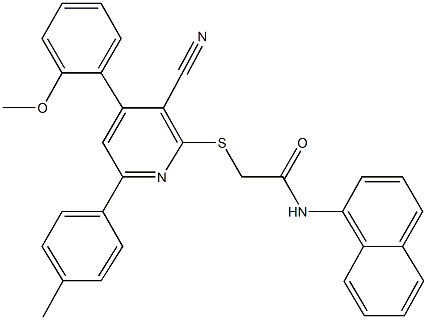 2-{[3-cyano-4-(2-methoxyphenyl)-6-(4-methylphenyl)-2-pyridinyl]sulfanyl}-N-(1-naphthyl)acetamide 구조식 이미지