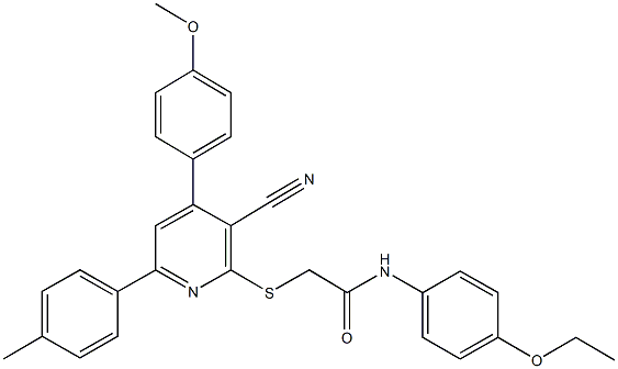 2-{[3-cyano-4-(4-methoxyphenyl)-6-(4-methylphenyl)-2-pyridinyl]sulfanyl}-N-(4-ethoxyphenyl)acetamide Structure