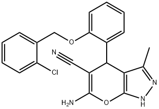 6-amino-4-{2-[(2-chlorobenzyl)oxy]phenyl}-3-methyl-1,4-dihydropyrano[2,3-c]pyrazole-5-carbonitrile 구조식 이미지