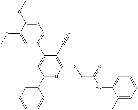 2-{[3-cyano-4-(3,4-dimethoxyphenyl)-6-phenyl-2-pyridinyl]sulfanyl}-N-(2-ethylphenyl)acetamide Structure