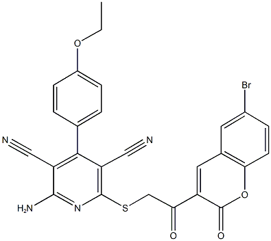 2-amino-6-{[2-(6-bromo-2-oxo-2H-chromen-3-yl)-2-oxoethyl]sulfanyl}-4-(4-ethoxyphenyl)-3,5-pyridinedicarbonitrile 구조식 이미지