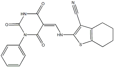 2-{[(2,4,6-trioxo-1-phenyltetrahydro-5(2H)-pyrimidinylidene)methyl]amino}-4,5,6,7-tetrahydro-1-benzothiophene-3-carbonitrile Structure