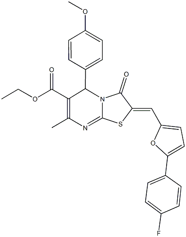 ethyl 2-{[5-(4-fluorophenyl)-2-furyl]methylene}-5-(4-methoxyphenyl)-7-methyl-3-oxo-2,3-dihydro-5H-[1,3]thiazolo[3,2-a]pyrimidine-6-carboxylate 구조식 이미지