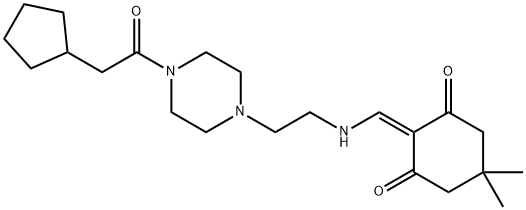 2-[({2-[4-(cyclopentylacetyl)-1-piperazinyl]ethyl}amino)methylene]-5,5-dimethyl-1,3-cyclohexanedione 구조식 이미지