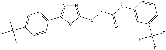 2-{[5-(4-tert-butylphenyl)-1,3,4-oxadiazol-2-yl]sulfanyl}-N-[3-(trifluoromethyl)phenyl]acetamide 구조식 이미지