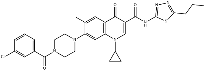 7-[4-(3-chlorobenzoyl)-1-piperazinyl]-1-cyclopropyl-6-fluoro-4-oxo-N-(5-propyl-1,3,4-thiadiazol-2-yl)-1,4-dihydro-3-quinolinecarboxamide Structure