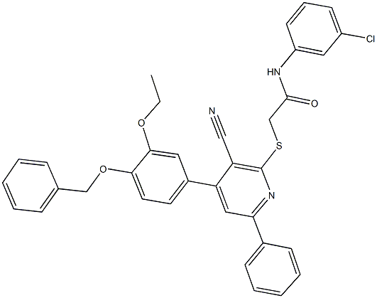 2-({4-[4-(benzyloxy)-3-ethoxyphenyl]-3-cyano-6-phenyl-2-pyridinyl}sulfanyl)-N-(3-chlorophenyl)acetamide 구조식 이미지