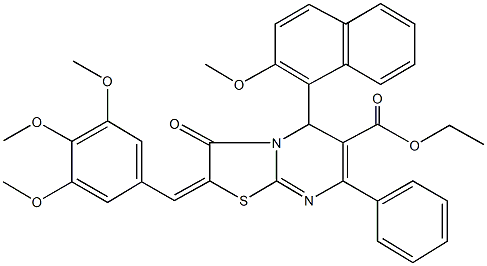 ethyl 5-(2-methoxy-1-naphthyl)-3-oxo-7-phenyl-2-(3,4,5-trimethoxybenzylidene)-2,3-dihydro-5H-[1,3]thiazolo[3,2-a]pyrimidine-6-carboxylate 구조식 이미지