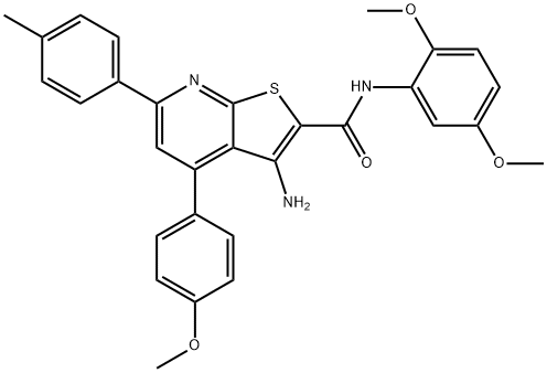 3-amino-N-(2,5-dimethoxyphenyl)-4-(4-methoxyphenyl)-6-(4-methylphenyl)thieno[2,3-b]pyridine-2-carboxamide Structure