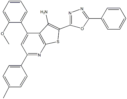 4-(2-methoxyphenyl)-6-(4-methylphenyl)-2-(5-phenyl-1,3,4-oxadiazol-2-yl)thieno[2,3-b]pyridin-3-ylamine Structure