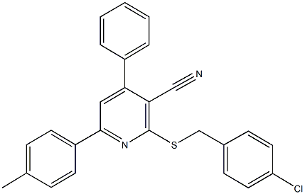 2-[(4-chlorobenzyl)sulfanyl]-6-(4-methylphenyl)-4-phenylnicotinonitrile 구조식 이미지