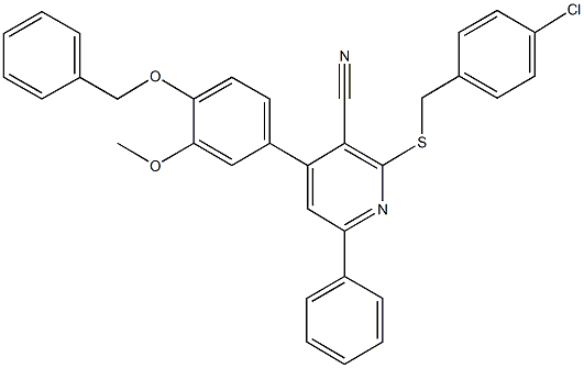 4-[4-(benzyloxy)-3-methoxyphenyl]-2-[(4-chlorobenzyl)sulfanyl]-6-phenylnicotinonitrile Structure