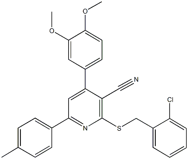2-[(2-chlorobenzyl)sulfanyl]-4-(3,4-dimethoxyphenyl)-6-(4-methylphenyl)nicotinonitrile Structure
