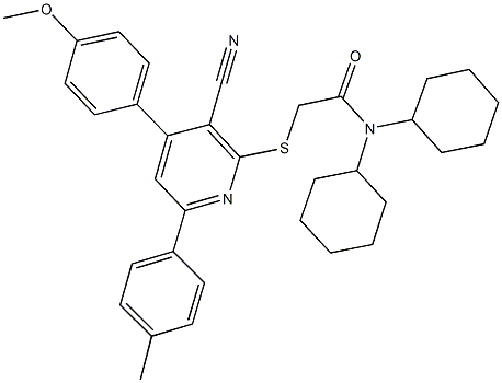 2-{[3-cyano-4-(4-methoxyphenyl)-6-(4-methylphenyl)-2-pyridinyl]sulfanyl}-N,N-dicyclohexylacetamide Structure