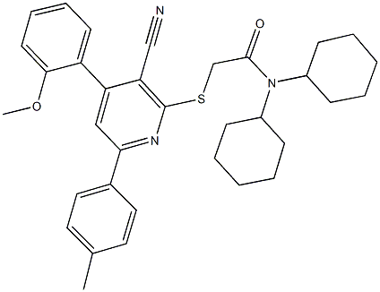 2-{[3-cyano-4-(2-methoxyphenyl)-6-(4-methylphenyl)-2-pyridinyl]sulfanyl}-N,N-dicyclohexylacetamide Structure