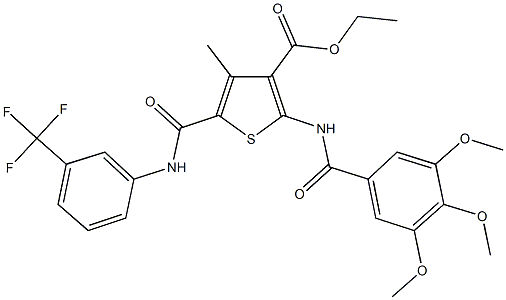 ethyl 4-methyl-5-{[3-(trifluoromethyl)anilino]carbonyl}-2-[(3,4,5-trimethoxybenzoyl)amino]-3-thiophenecarboxylate 구조식 이미지