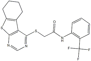 2-(5,6,7,8-tetrahydro[1]benzothieno[2,3-d]pyrimidin-4-ylsulfanyl)-N-[2-(trifluoromethyl)phenyl]acetamide Structure