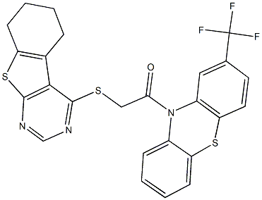 2-oxo-2-[2-(trifluoromethyl)-10H-phenothiazin-10-yl]ethyl 5,6,7,8-tetrahydro[1]benzothieno[2,3-d]pyrimidin-4-yl sulfide 구조식 이미지