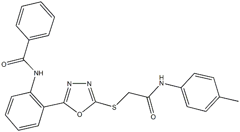 N-{2-[5-({2-[(4-methylphenyl)amino]-2-oxoethyl}sulfanyl)-1,3,4-oxadiazol-2-yl]phenyl}benzamide 구조식 이미지