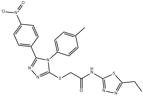 N-(5-ethyl-1,3,4-thiadiazol-2-yl)-2-{[5-{4-nitrophenyl}-4-(4-methylphenyl)-4H-1,2,4-triazol-3-yl]sulfanyl}acetamide 구조식 이미지