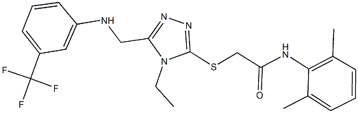 N-(2,6-dimethylphenyl)-2-[(4-ethyl-5-{[3-(trifluoromethyl)anilino]methyl}-4H-1,2,4-triazol-3-yl)sulfanyl]acetamide 구조식 이미지