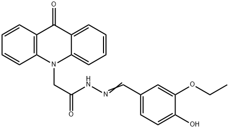 N'-(3-ethoxy-4-hydroxybenzylidene)-2-(9-oxo-10(9H)-acridinyl)acetohydrazide 구조식 이미지