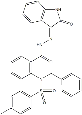 N-benzyl-4-methyl-N-(2-{[2-(2-oxo-1,2-dihydro-3H-indol-3-ylidene)hydrazino]carbonyl}phenyl)benzenesulfonamide 구조식 이미지