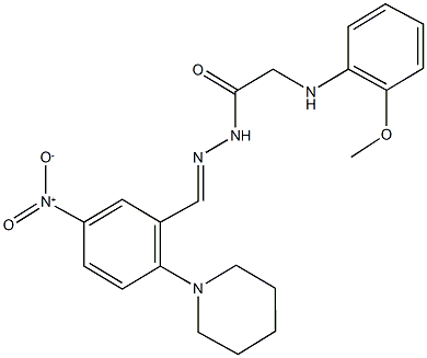 N'-[5-nitro-2-(1-piperidinyl)benzylidene]-2-(2-methoxyanilino)acetohydrazide 구조식 이미지