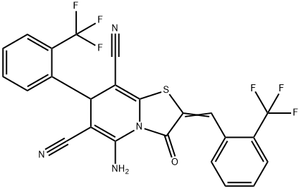 5-amino-3-oxo-2-[2-(trifluoromethyl)benzylidene]-7-[2-(trifluoromethyl)phenyl]-2,3-dihydro-7H-[1,3]thiazolo[3,2-a]pyridine-6,8-dicarbonitrile 구조식 이미지