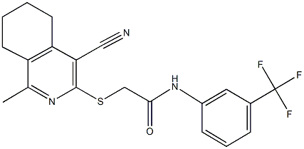 2-[(4-cyano-1-methyl-5,6,7,8-tetrahydro-3-isoquinolinyl)sulfanyl]-N-[3-(trifluoromethyl)phenyl]acetamide Structure